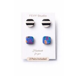 Polymer Clay Earrings Set of 2 | Colorful & Black White Studs